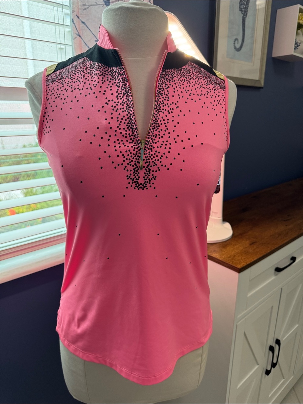 Jamie Sadock Pink Sleeveless Zip-Front Top with Black Accents